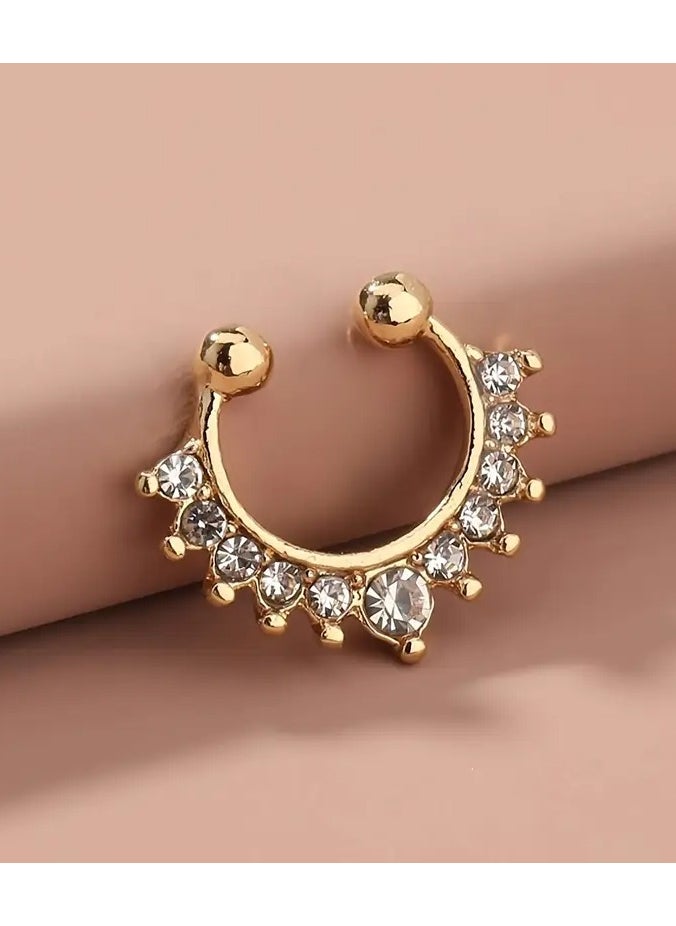 Home Clearance Sale - Rhinestone Decorative Nose Covers For Women And Men, Punk No Piercing, Fashion Body Jewelry Gifts For Any Occasion Popular Rhinestone Copper Nose Covers, Simple Fashion, Ladies And Girls Unisex Non-Piercing Women's Rhinestone Copper Fork U-Shaped Nose Rings - Image 1