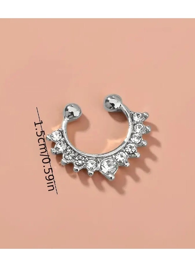 Home Clearance Sale - Rhinestone Decorative Nose Covers For Women And Men, Punk No Piercing, Fashion Body Jewelry Gifts For Any Occasion Popular Rhinestone Copper Nose Covers, Simple Fashion, Ladies And Girls Unisex Non-Piercing Women's Rhinestone Copper Fork U-Shaped Nose Rings - Image 1