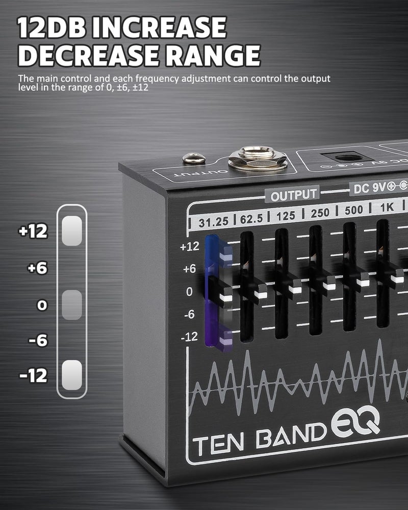 STRICH EQ Pedal for Electric Guitar,10-Band Equalizer Effects Pedal, Equalizer for Guitar and Bass, 10 Frequency Bands (31.25Hzâ€“16kHz) with Â±12dB Gain/Attenuation for Each Band, TEN BAND EQ - Image 3