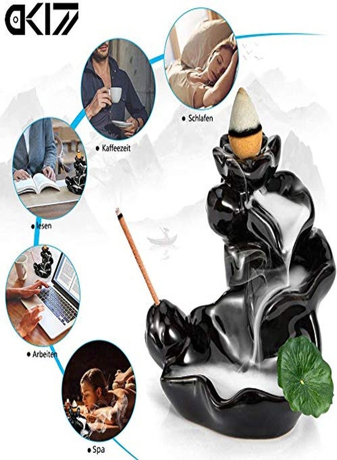 DK177 Waterfall Incense Holder Backflow Cone Ceramic Burner Handcrafted Porcelain Censer Incense Stick Stand with 20 Free Cones - Image 5