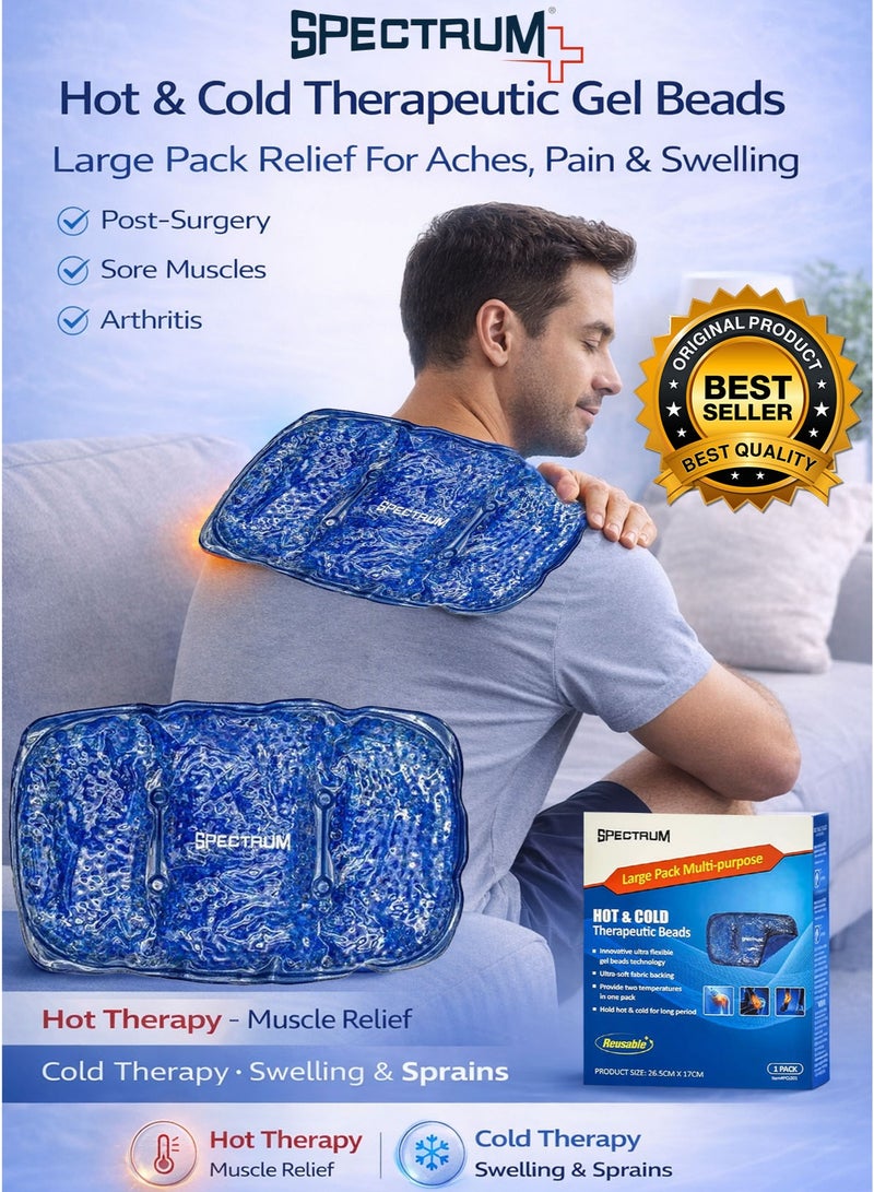 Spectrum Hot & Cold Therapeutic Gel Beads Large Pack 26.5 x 17 cm Reusable Ice and Heat Therapy Compress Pad for Back Pain Shoulder Tension Muscle Relief Swelling Inflammation Sprains Post Surgery Recovery Arthritis Sports Injury - Image 1