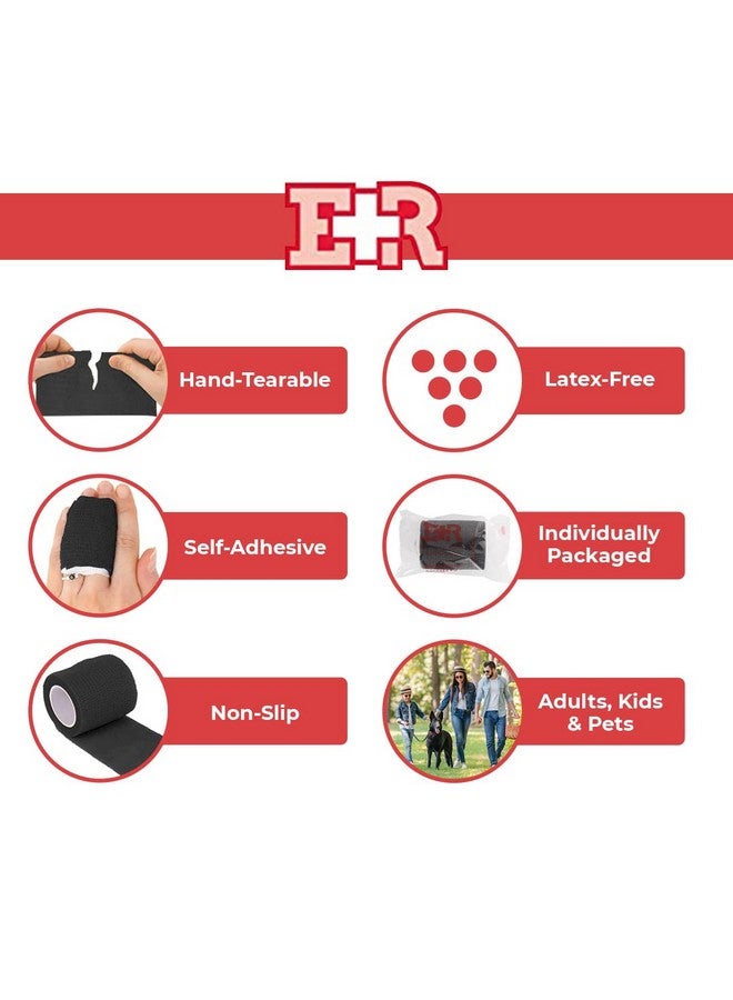 Ever Ready First Aid Self Adherent Cohesive Wrap Bandages 2” X 5 Yards For First Aid Sprains Swelling Sports Pets Black Color 12 Count - Image 2