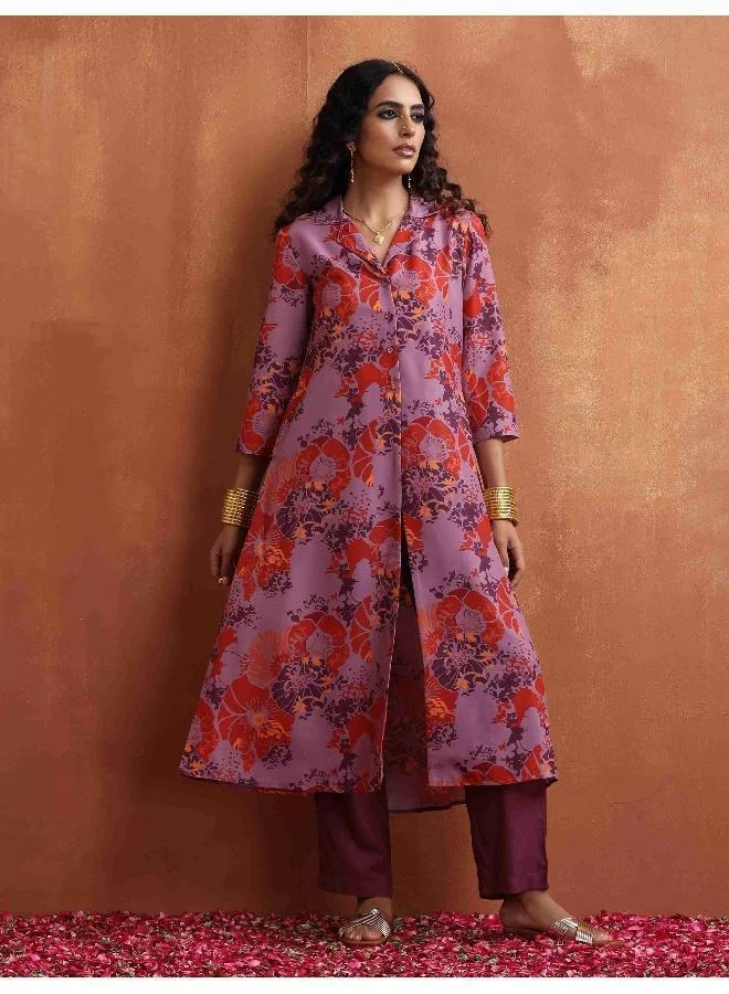 ترو برونز طقم قميص كورتا بطبعة بنفسجية