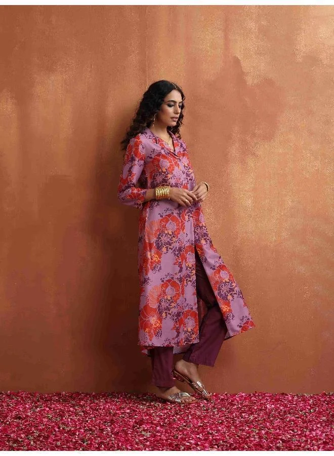 ترو برونز طقم قميص كورتا بطبعة بنفسجية