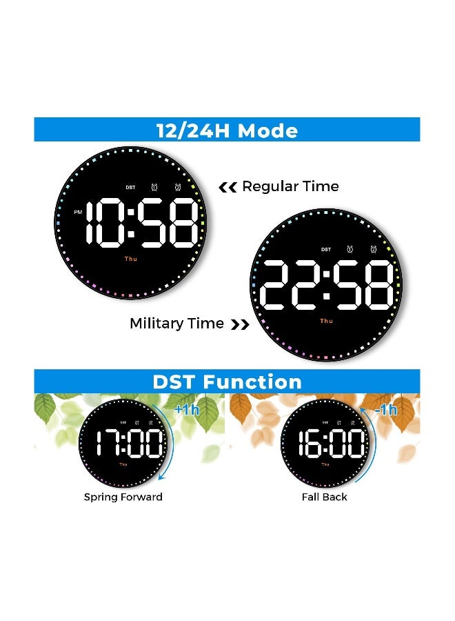 LED Digital Wall Clock, 10"" Large Display Color Second Hand Digital Clock LED Clock with Remote Control Dimming Clock with Date Display, 12/24 Hour, Temperature for Living Room Bedroom Office  - Image 3