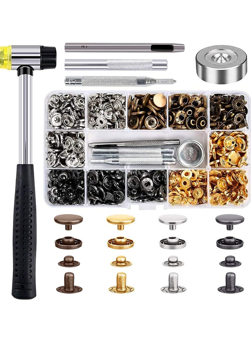 Excefore Snap Fasteners Kit for Leather, 120 Set 12mm Metal Button Snaps Press Studs with 4 Setter Tools, 1 Hammer, Color Leather Clothes, Jackets, Jeans Wears, Bracelets, Bags - Image 1