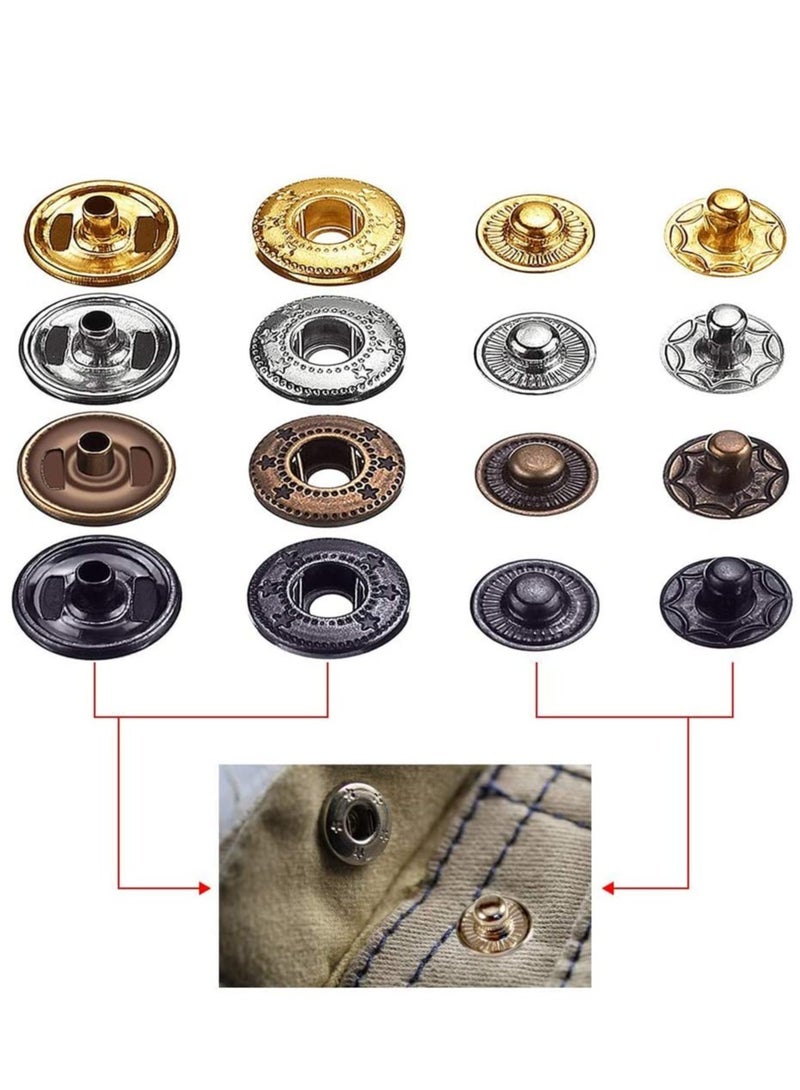 Excefore Snap Fasteners Kit for Leather, 120 Set 12mm Metal Button Snaps Press Studs with 4 Setter Tools, 1 Hammer, Color Leather Clothes, Jackets, Jeans Wears, Bracelets, Bags - Image 4