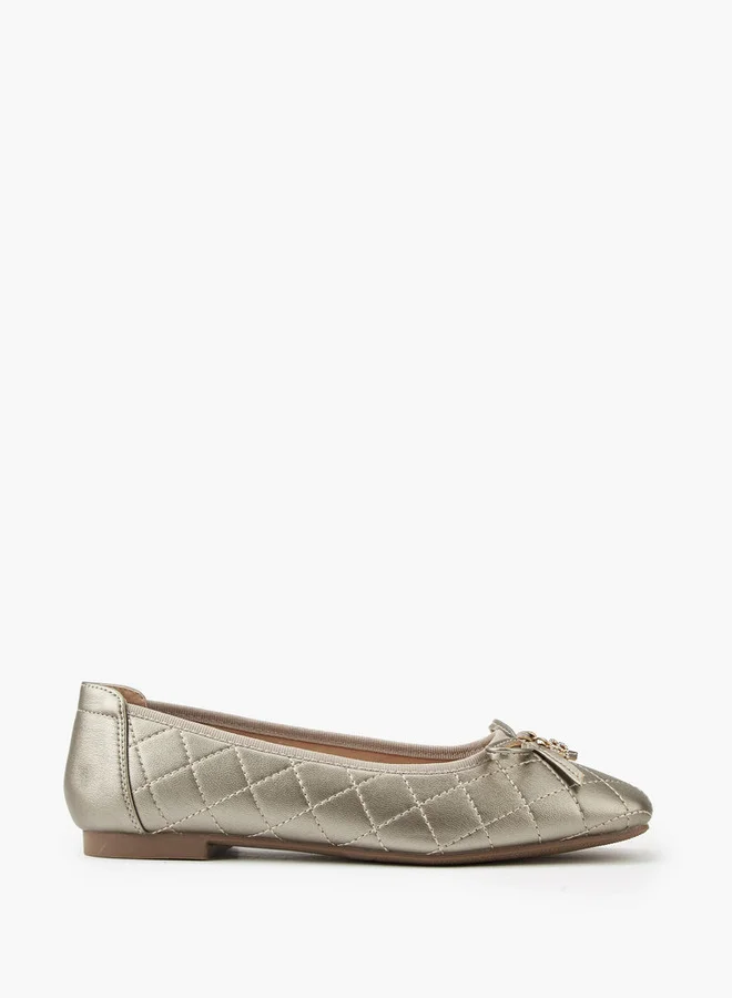 Flora Bella By Shoexpress Quilted Ballerina Shoes with Bow Detail