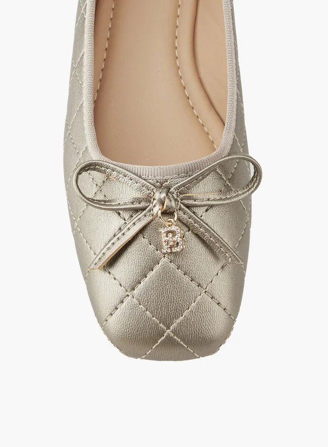 Flora Bella By Shoexpress Quilted Ballerina Shoes with Bow Detail