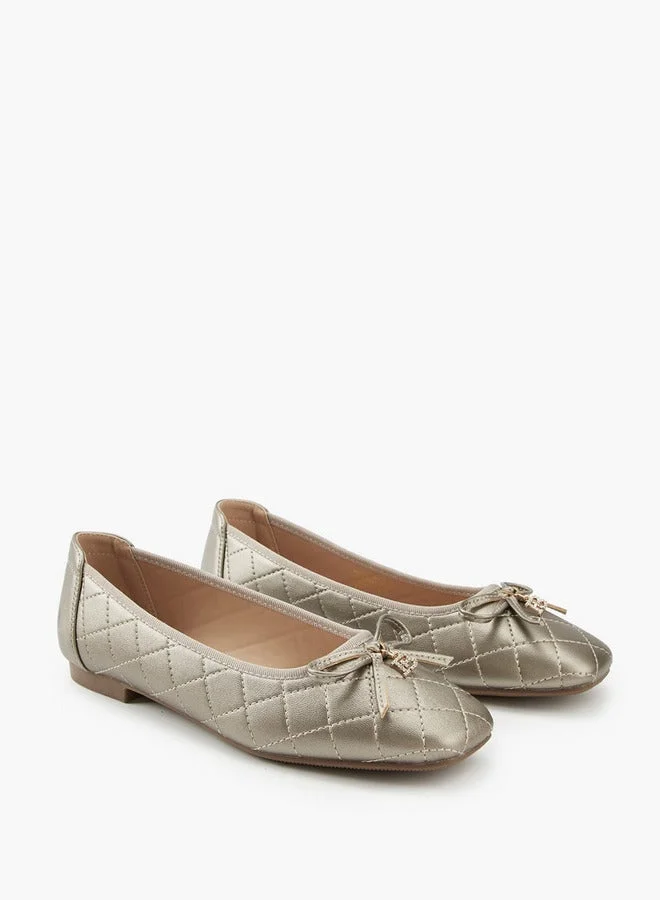 Flora Bella By Shoexpress Quilted Ballerina Shoes with Bow Detail