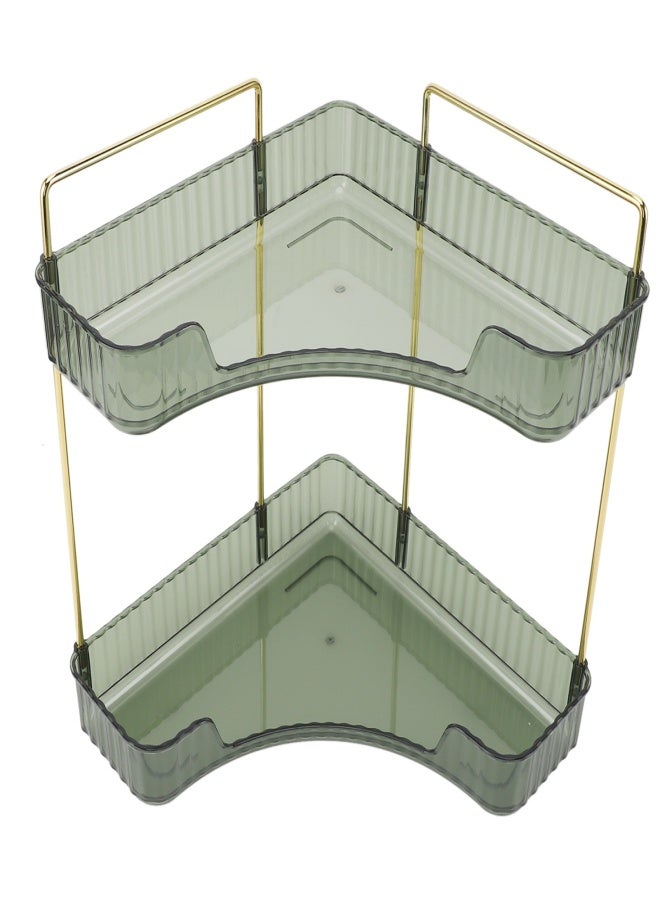 2 Tier Corner Bathroom Countertop Organizer Space Saving Easy Assembly Metal Corner Countertop Shelf for Cosmetics Skin Care Dark Green - Image 4