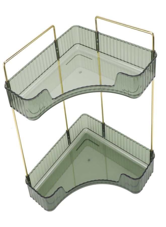 2 Tier Corner Bathroom Countertop Organizer Space Saving Easy Assembly Metal Corner Countertop Shelf for Cosmetics Skin Care Dark Green - Image 5