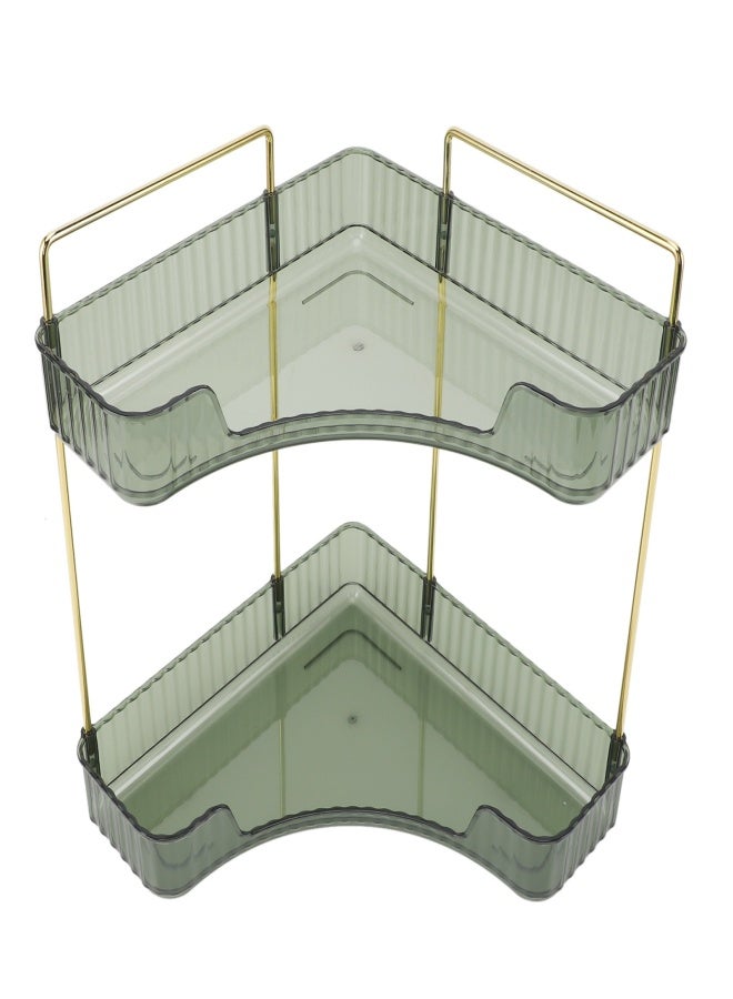 2 Tier Corner Bathroom Countertop Organizer Space Saving Easy Assembly Metal Corner Countertop Shelf for Cosmetics Skin Care Dark Green - Image 3
