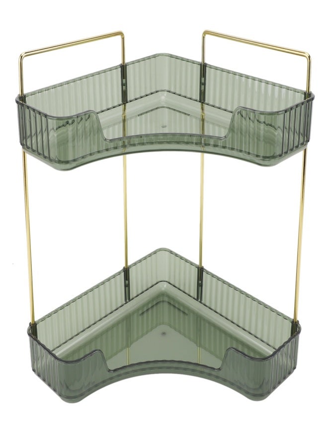 2 Tier Corner Bathroom Countertop Organizer Space Saving Easy Assembly Metal Corner Countertop Shelf for Cosmetics Skin Care Dark Green - Image 2