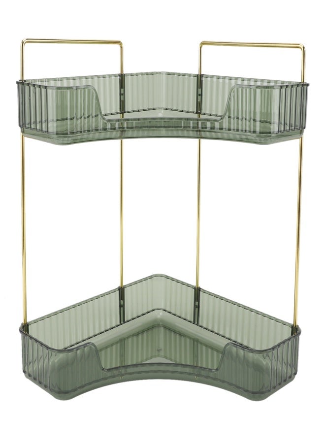 2 Tier Corner Bathroom Countertop Organizer Space Saving Easy Assembly Metal Corner Countertop Shelf for Cosmetics Skin Care Dark Green - Image 1