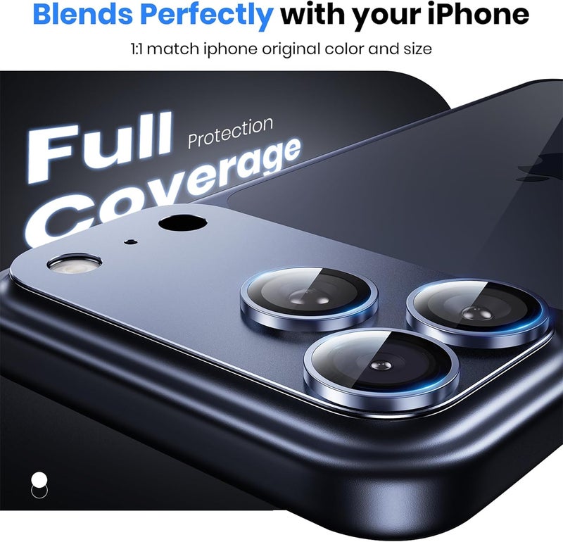 Hoerrye iPhone 17 Pro Camera Lens Protector - 12FT Shatterproof Military Grade Tempered Glass - Deep Blue - Image 3