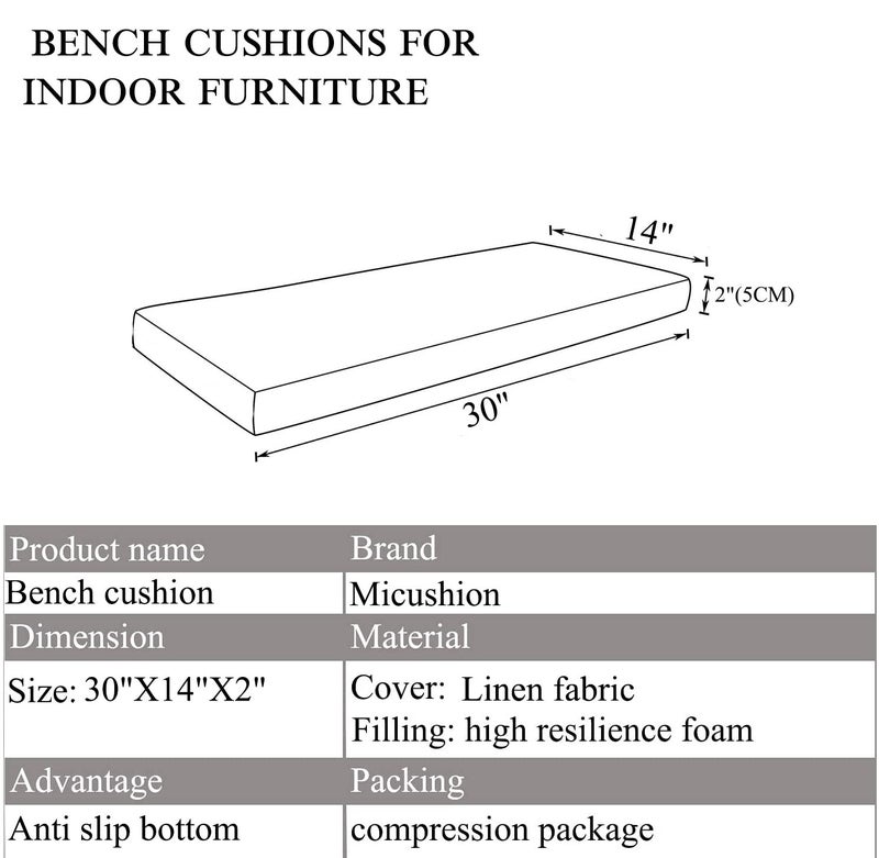 MICUSHION Piano Bench Cushion for Indoor Shoe Storage Non Slip Picnic Bench Pad for Kitchen Dining Table Seat 30 inch x 14, Light Brown - Image 2