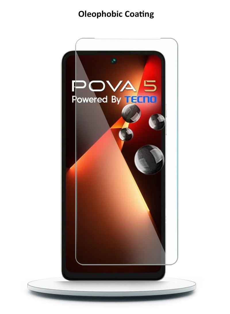Techie قطعتان من واقي الشاشة الزجاجي عالي الدقة لهاتف Tecno Pova 5 - مضاد للانعكاس ومضاد للفقاعات بدرجة صلابة 9H 0.33 مم وحواف مستديرة وسهلة التركيب - Image 2