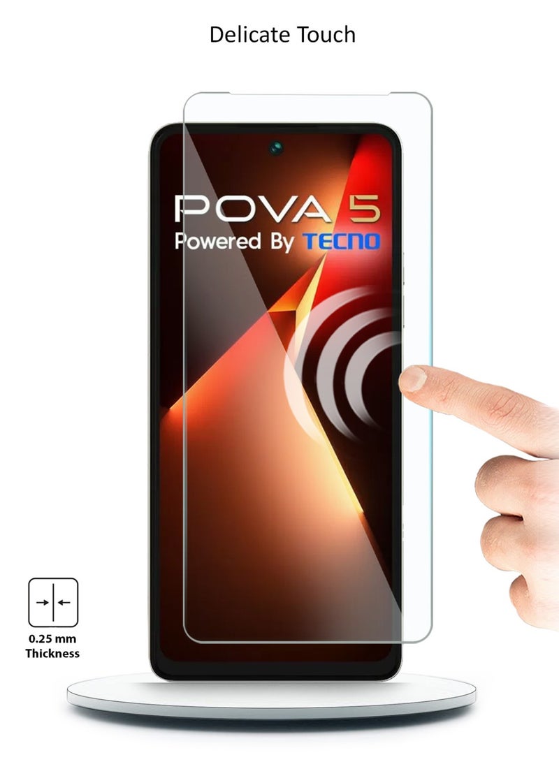 Techie قطعتان من واقي الشاشة الزجاجي عالي الدقة لهاتف Tecno Pova 5 - مضاد للانعكاس ومضاد للفقاعات بدرجة صلابة 9H 0.33 مم وحواف مستديرة وسهلة التركيب - Image 3