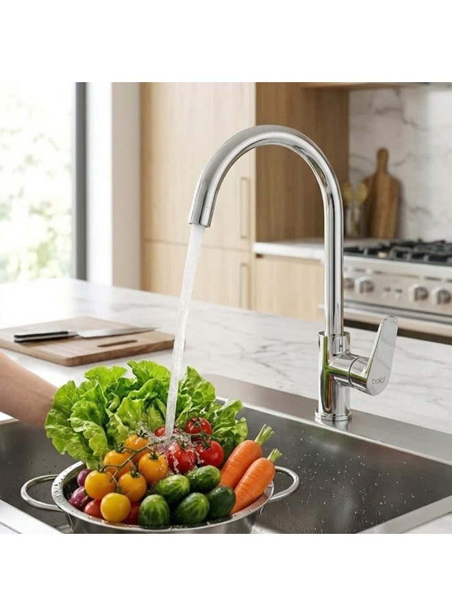 Bold Adour Sink Mixer with Neck Spout – High-Quality Brass with Chrome Finish – Smooth Move Water Control – Durable, Corrosion-Resistant & Stylish for Modern Kitchens – Silver - Image 2