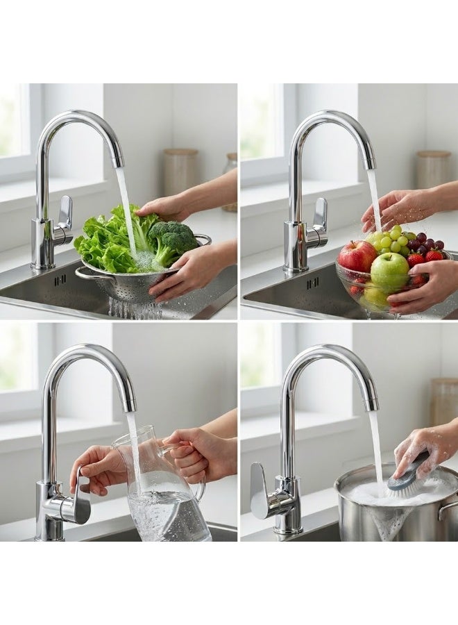 Bold Adour Sink Mixer with Neck Spout – High-Quality Brass with Chrome Finish – Smooth Move Water Control – Durable, Corrosion-Resistant & Stylish for Modern Kitchens – Silver - Image 3