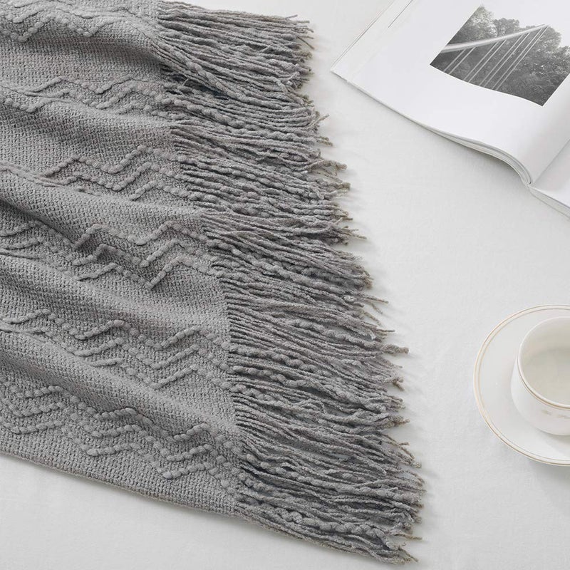 BOURINA Throw Blanket Textured Solid Soft Sofa Throw Couch Cover Knitted Decorative Blanket  60 inch x 80 inch Dark Grey - Image 3
