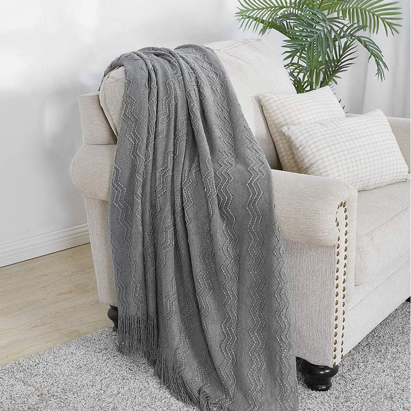 BOURINA Throw Blanket Textured Solid Soft Sofa Throw Couch Cover Knitted Decorative Blanket  60 inch x 80 inch Dark Grey - Image 2