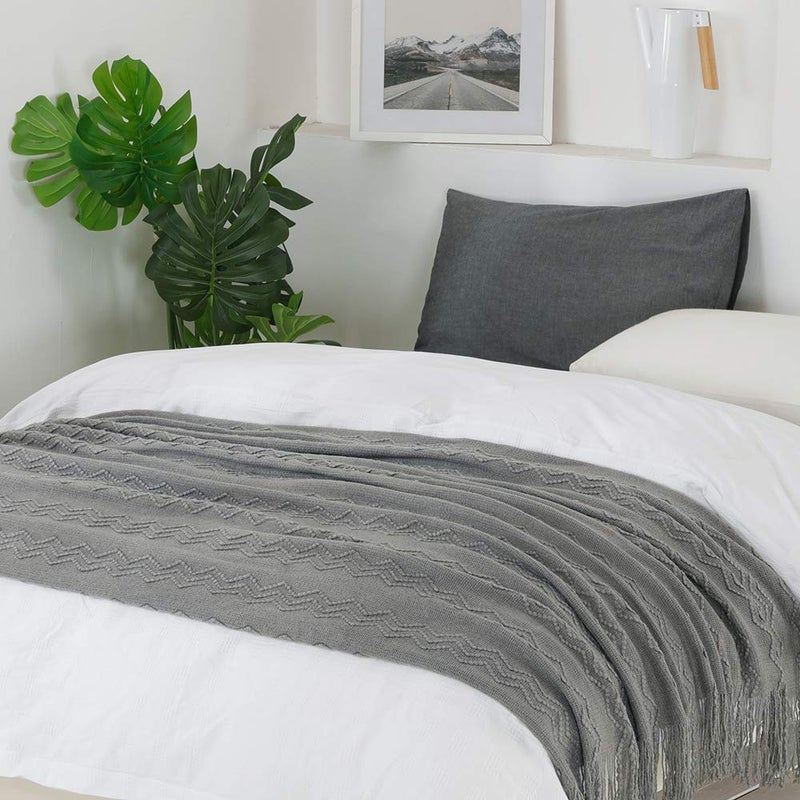 BOURINA Throw Blanket Textured Solid Soft Sofa Throw Couch Cover Knitted Decorative Blanket  60 inch x 80 inch Dark Grey - Image 4