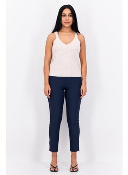 promod Women V-Neck Sleeveless Knitted Tank Top, Cream Heather  - Image 2