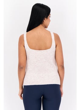 promod Women V-Neck Sleeveless Knitted Tank Top, Cream Heather  - Image 4