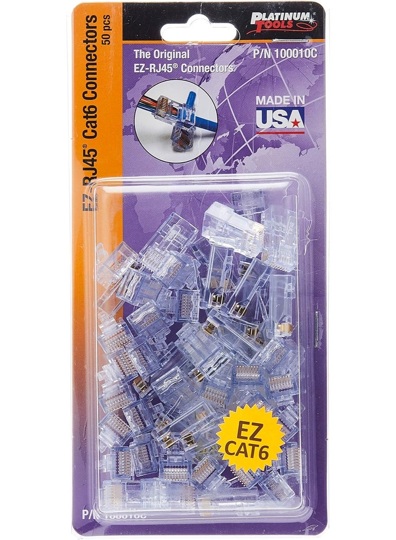 Platinum Tools 100010C EZ-RJ45 Cat 6+ Connectors, Clamshell, 50-Pieces, RED