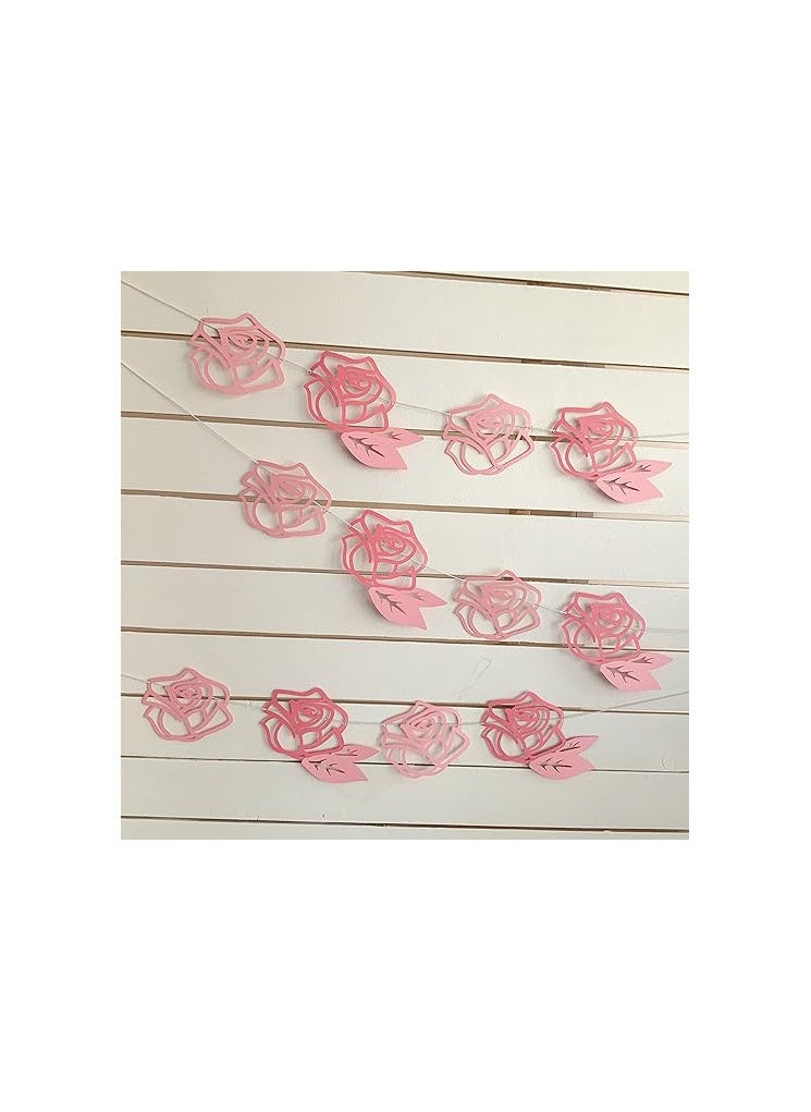 Pinfliers - Pinfliers 25th Anniversary Decoration Items|50th Birthday Party Decorations|60th Birthday Decor|Anniversary, Birthday Backdrop|Rose Paper Flower Theme Birthday Banner,Bunting|10 pcs| 56 inches|Pink - Image 1
