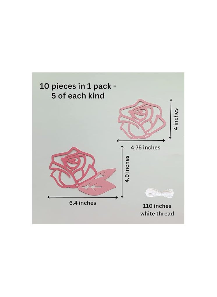 Pinfliers - Pinfliers 25th Anniversary Decoration Items|50th Birthday Party Decorations|60th Birthday Decor|Anniversary, Birthday Backdrop|Rose Paper Flower Theme Birthday Banner,Bunting|10 pcs| 56 inches|Pink - Image 1