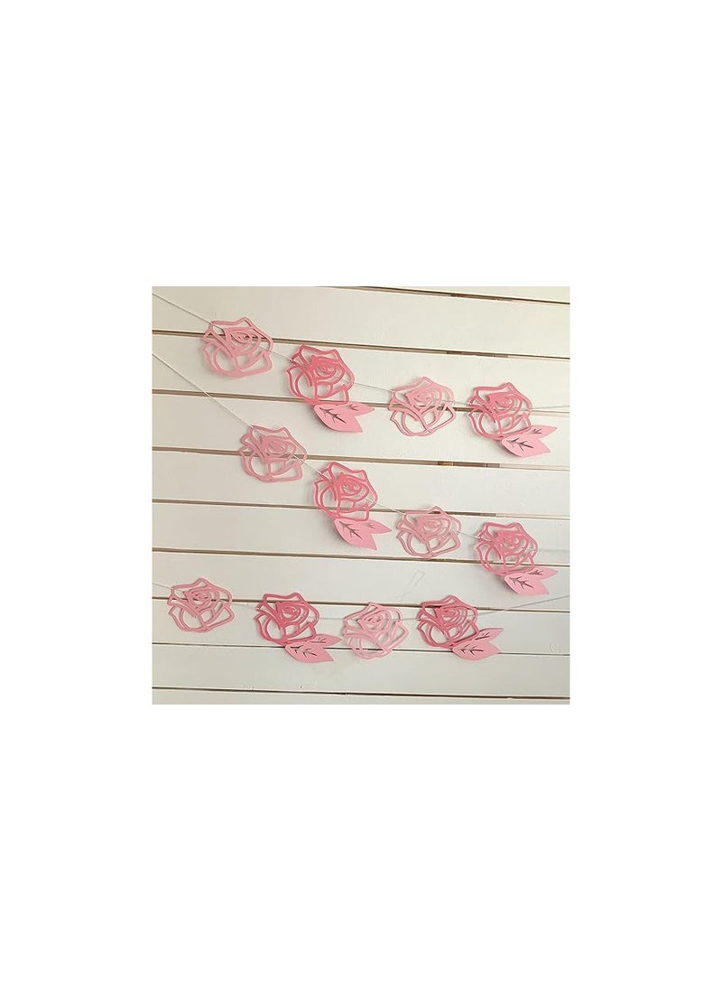 Pinfliers - Pinfliers 25th Anniversary Decoration Items|50th Birthday Party Decorations|60th Birthday Decor|Anniversary, Birthday Backdrop|Rose Paper Flower Theme Birthday Banner,Bunting|10 pcs| 56 inches|Pink - Image 1