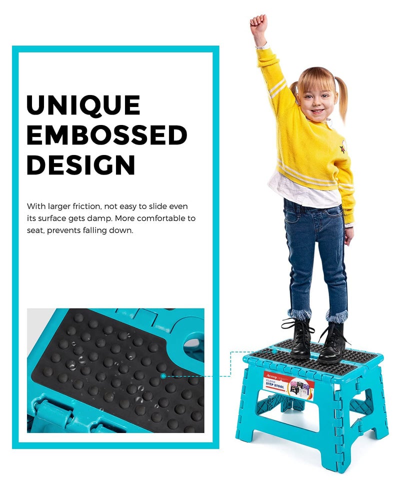 ACSTEP Folding Step Stool 9 inch Height Non-Slip Step Stool for Kid and Adult,Premium Heavy Duty Foldable Stool Kitchen Garden Bathroom Stepping Stool (Blue,1 Pack) - Image 2