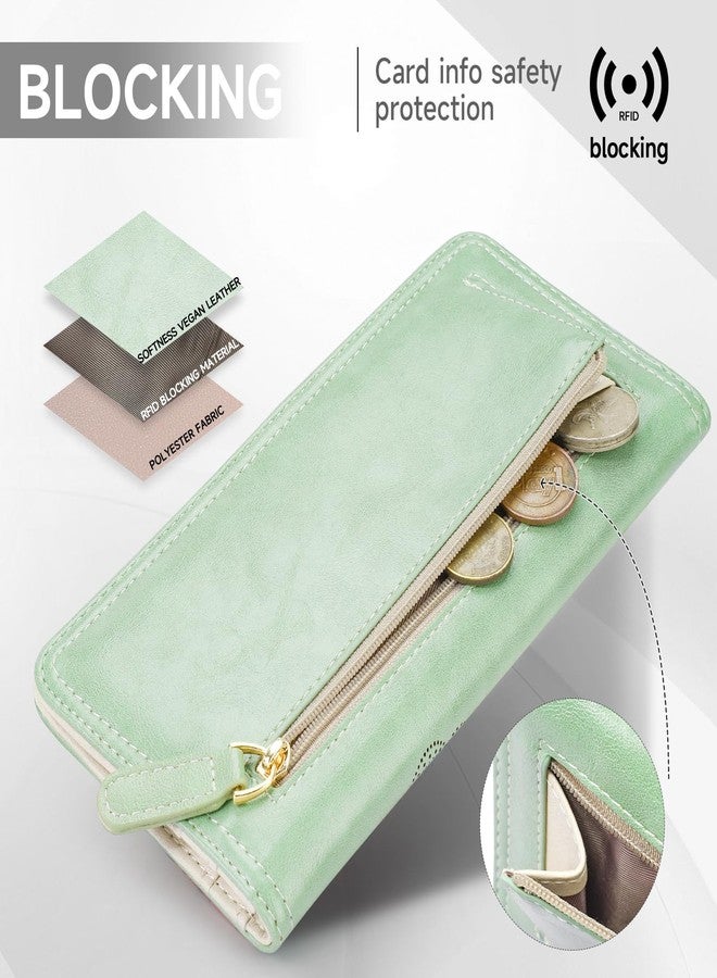 KITEVIUN RFID Wallet Women Ultra Slim Thin Womens Wallet Compact Clutch Long Ladies Wallet for Women, 08-Peppermint-Mambo-Green, Modern - Image 4