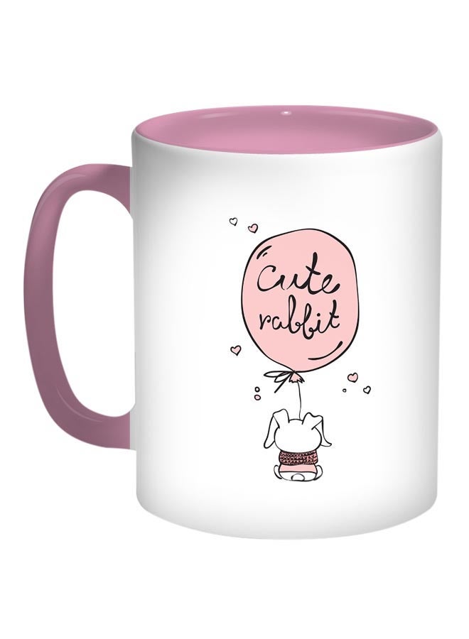 RYN Rabbit Printed Coffee Mug Pink/White/Black 11ounce