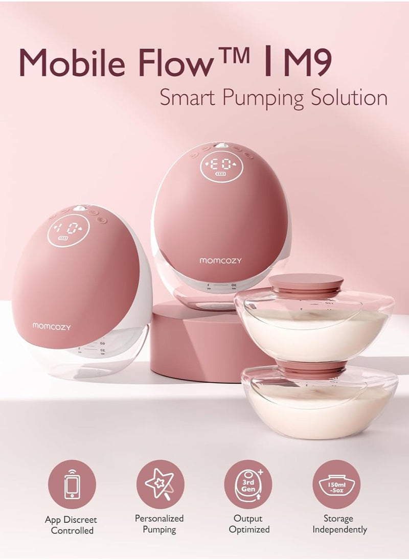 Momcozy - Momcozy Breast Pump Hands Free Mobile Flow | M9, App Discreet Control with Personalized Multi-Modes & 15 Levels, Independent Breastmilk Storage, Wearable Breast Pump M9 24mm, 2 Pack Cozy Red - Image 1