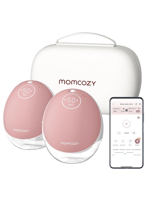 Momcozy Breast Pump Hands Free Mobile Flow | M9, App Discreet Control with Personalized Multi-Modes & 15 Levels, Independent Breastmilk Storage, Wearable Breast Pump M9 24mm, 2 Pack Cozy Red