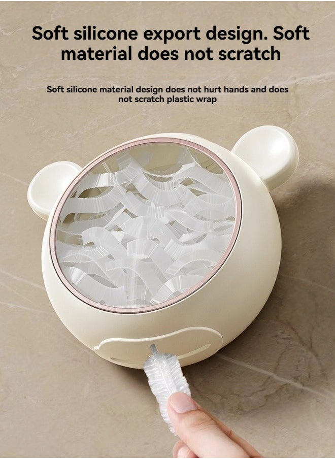 Healthy material, non-toxic and odorless, safe to use, made of PP+PS+TPR material, food contact, durable, not afraid of moisture, strong adsorption, close to the wall, bear 5 pounds without falling, transparent window design in the center, easy to add in time, soft silicone outlet design, soft material, take it without scratching, soft silicone material design, take it without hurting your hands, do not scratch the plastic wrap, viscose installation without nails and drills, does not hurt the wall, saves tedious installation, can be used by sticking it on the wall, home storage, can be used in most places, the product comes with 100 disposable plastic wrap covers to meet daily use