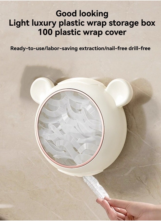 Healthy material, non-toxic and odorless, safe to use, made of PP+PS+TPR material, food contact, durable, not afraid of moisture, strong adsorption, close to the wall, bear 5 pounds without falling, transparent window design in the center, easy to add in time, soft silicone outlet design, soft material, take it without scratching, soft silicone material design, take it without hurting your hands, do not scratch the plastic wrap, viscose installation without nails and drills, does not hurt the wall, saves tedious installation, can be used by sticking it on the wall, home storage, can be used in most places, the product comes with 100 disposable plastic wrap covers to meet daily use