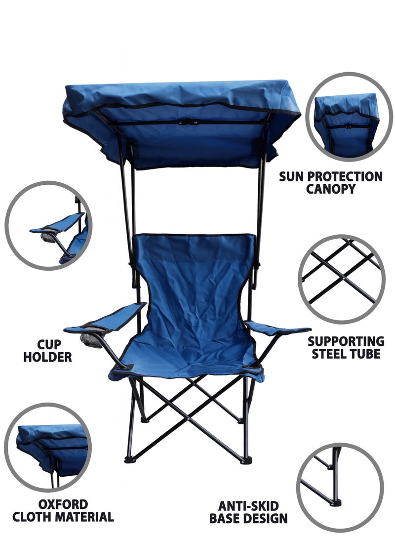 دي بلو كرسي قابل للطي مع مظلة ظل – إطار فولاذي متين، مقعد ومسند ظهر مبطنان من قماش أكسفورد، أرجل غير قابلة للانزلاق، مثالي للتخييم والشاطئ والحديقة والسفر - Image 4