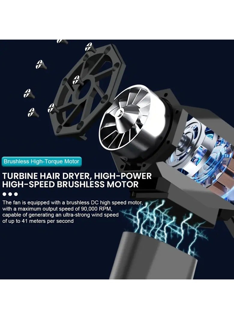 شوبيت مروحة نفاثة صغيرة كهربائية مع مسدس نفخ هواء ومروحة يدوية صغيرة بشفرات توربو، مكنسة هواء فائقة الطاقة، سرعة رياح 130,000 دورة في الدقيقة 52 متر/ثانية مروحة نفاثة توربو محمولة جديدة من النوع C - Image 5