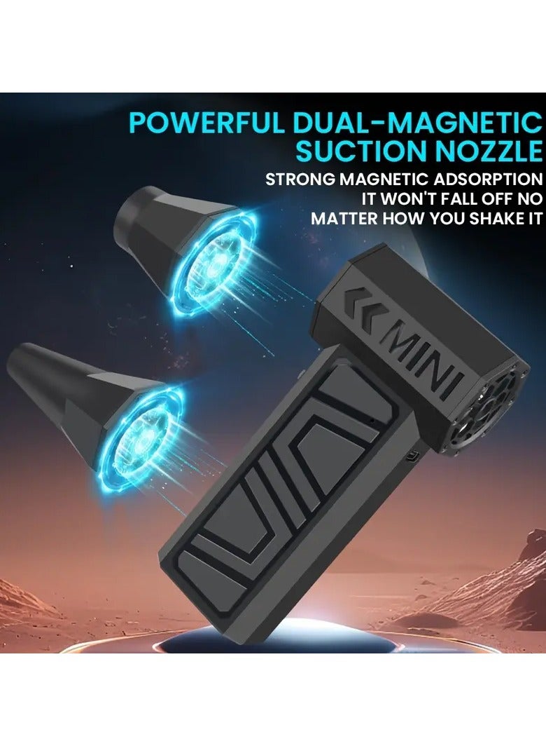 شوبيت مروحة نفاثة صغيرة كهربائية مع مسدس نفخ هواء ومروحة يدوية صغيرة بشفرات توربو، مكنسة هواء فائقة الطاقة، سرعة رياح 130,000 دورة في الدقيقة 52 متر/ثانية مروحة نفاثة توربو محمولة جديدة من النوع C - Image 3