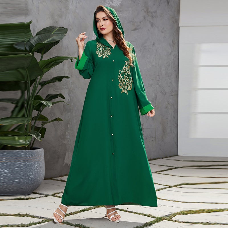 BX-211015 European and American plus size womens clothing Middle East Muslim fashion autumn new hooded robe dress Burgundy - Image 2