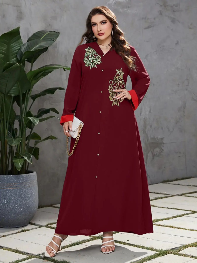 BX-211015 European and American plus size womens clothing Middle East Muslim fashion autumn new hooded robe dress Burgundy - Image 1