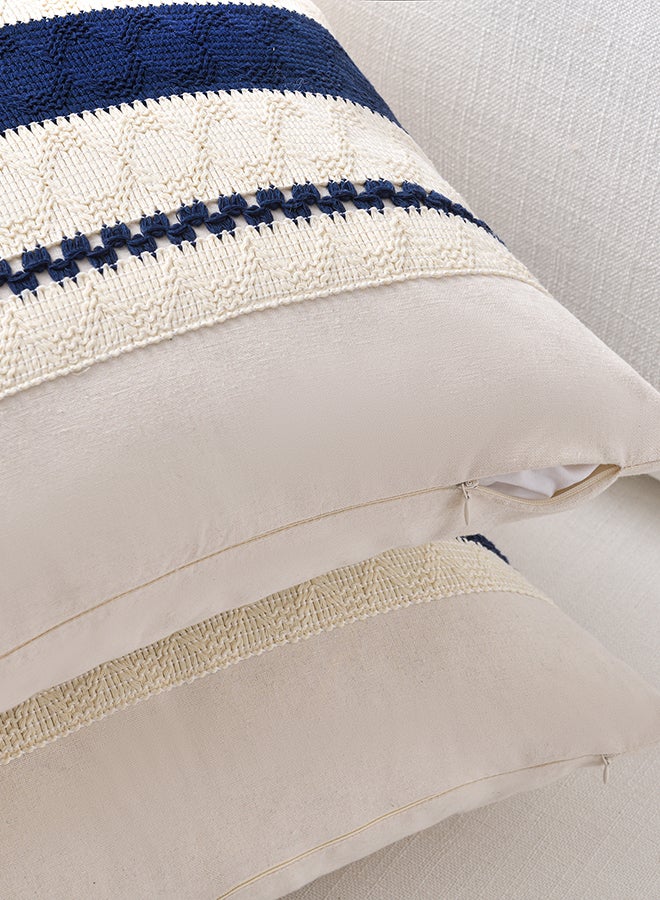 Fancy Homi مجموعة من 2 غطاء وسادة زخرفي عتيق للكنبة، السرير والأريكة، نمط ساحلي بوهيمي وريفى، تصميم جمالي وحديث - 45x45 سم - أزرق داكن - Image 3