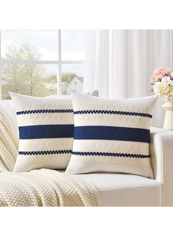 Fancy Homi مجموعة من 2 غطاء وسادة زخرفي عتيق للكنبة، السرير والأريكة، نمط ساحلي بوهيمي وريفى، تصميم جمالي وحديث - 45x45 سم - أزرق داكن - Image 1