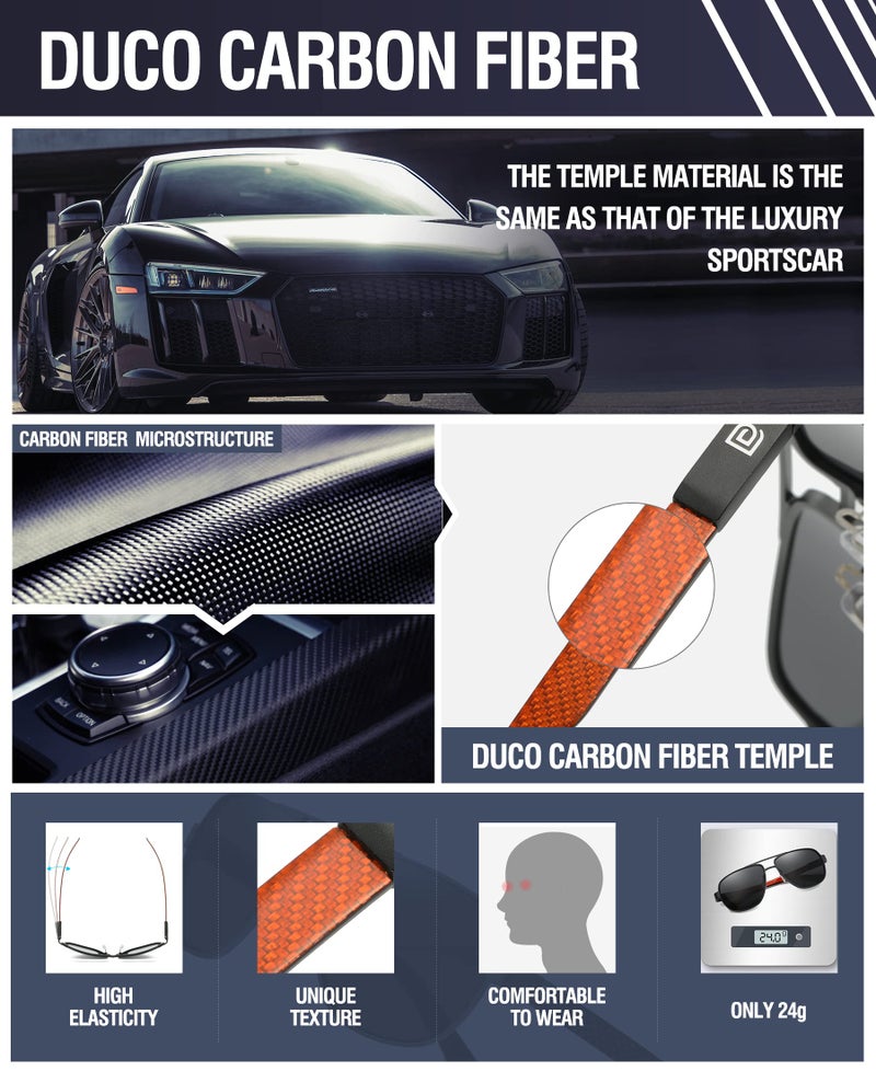 DUCO Aviator Sunglasses For Men Polarized Sunglasses Men UV Protection Carbon Fiber Temple Mens Sun glasses For Driving Grey 3051 - Image 5