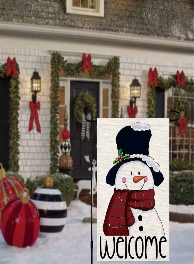 Decorhua 2 Pack Christmas Winter and Valentines Day Garden Flags, Small 12x18 Double Sided Yard Sign, Cute Snowman Welcome and Heart Design Outdoor Decorations for Porch Lawn Front Yard DF1001 - Image 4